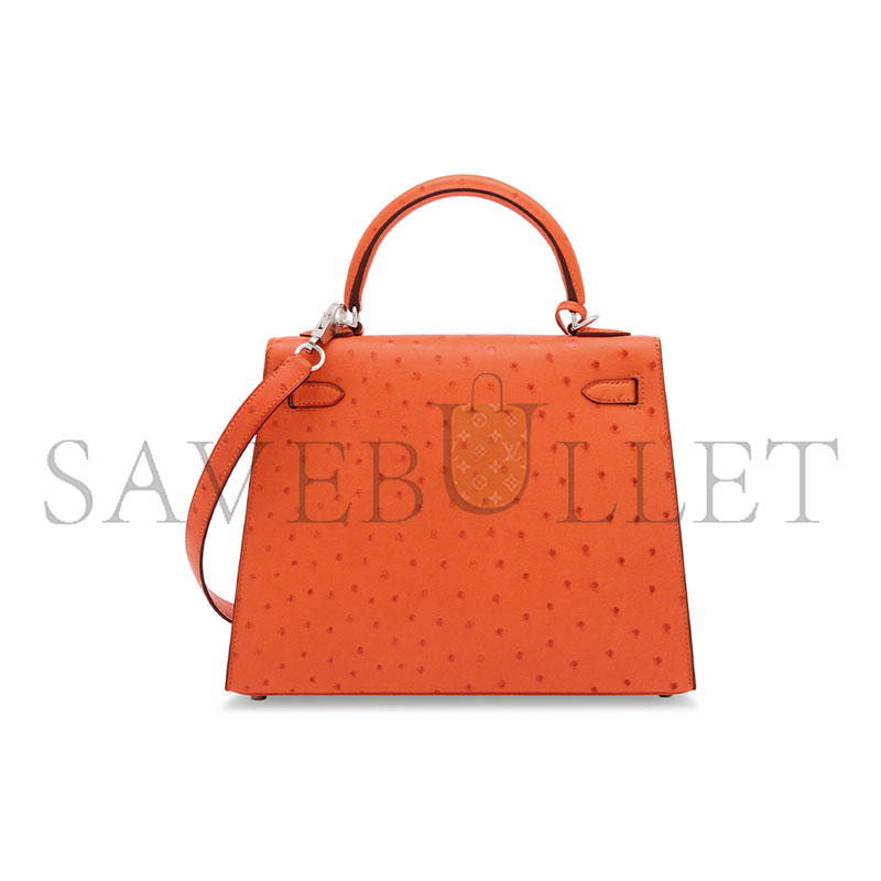H**mes master ostrich orange kelly 25 with palladium hardware (25*17*7cm)